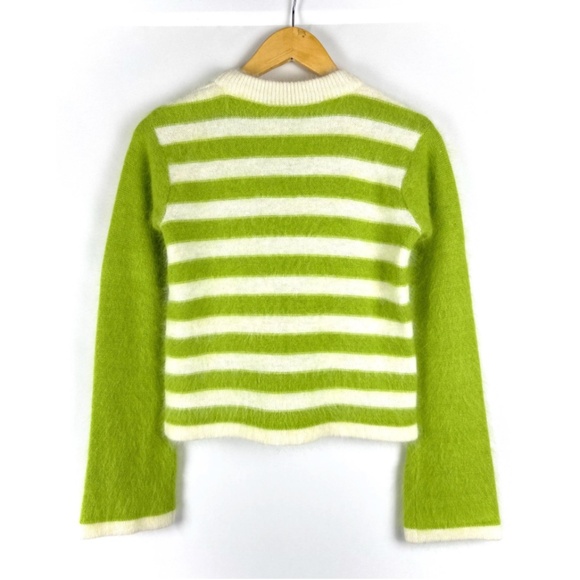 Vintage Angora 2 Piece Set • Sweater + Skirt in Green & White Stripes - XS/S - Picture 3 of 8